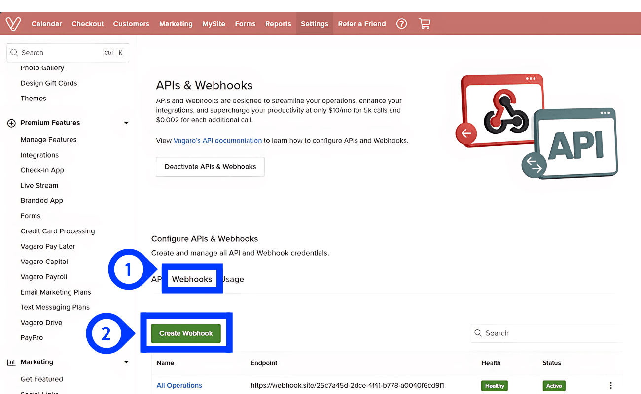Navigate to Webhooks and click Create Webhook for appointment