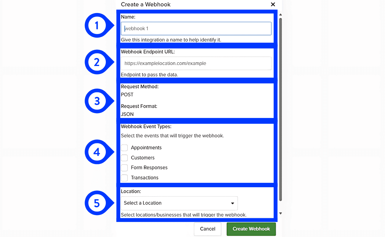 Configure the Appointment webhook with URL and settings