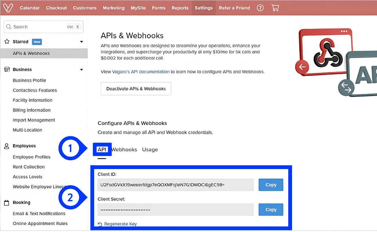 Copy Client ID and Client Secret from the API tab