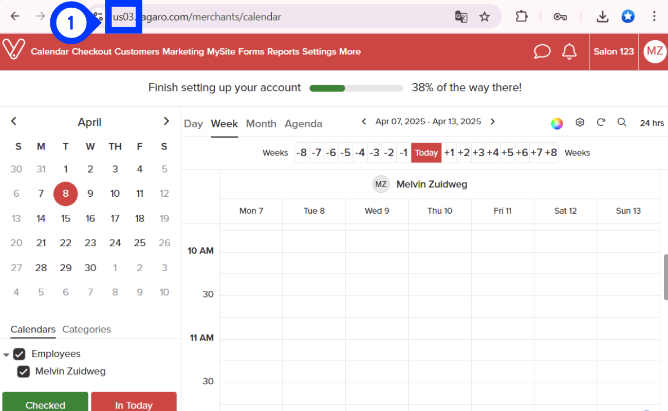 Find your Vagaro region in the URL bar