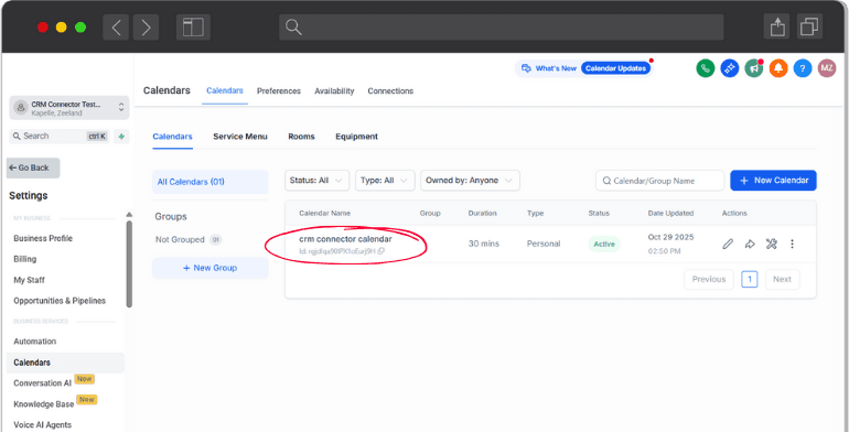 Calendar ID location in HighLevel calendar settings