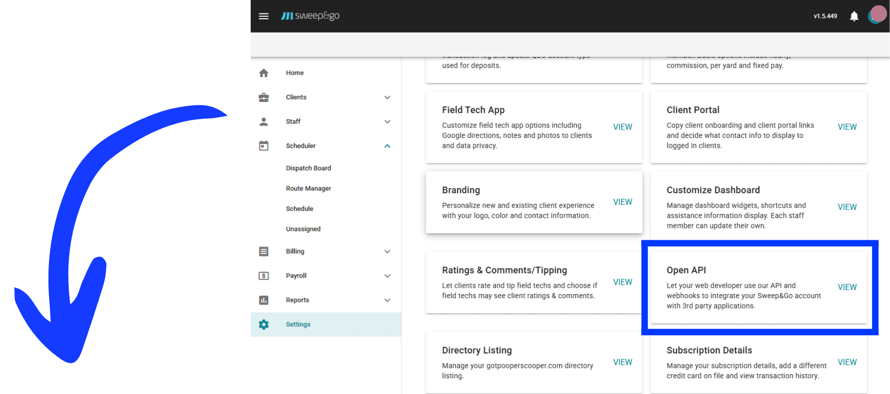 Open the Open API section in Settings