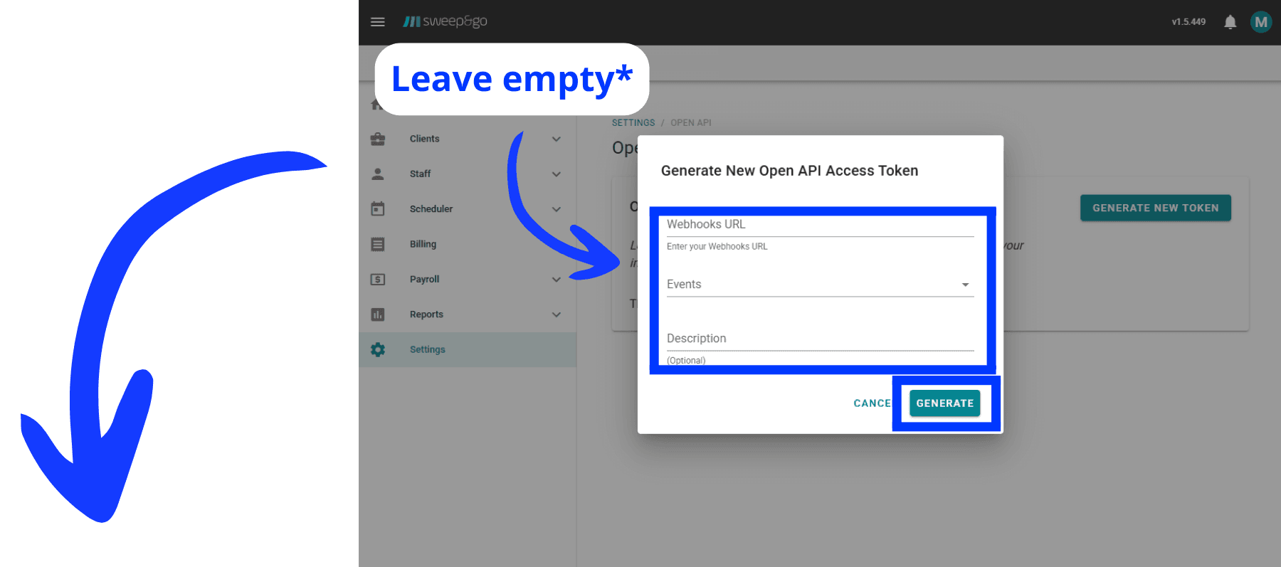 Leave fields empty and click Generate